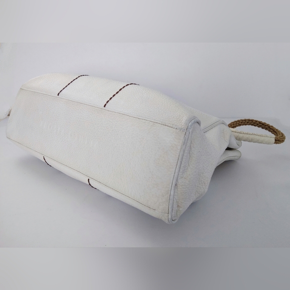 Plinio Visona White Italian Tote Bag with Tan Handles. Pre-owned. - Picture 6 of 12